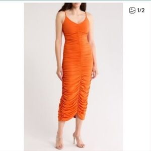 9. Susana Monaco Body-Con Orange Ruched Midi Dress NWOT